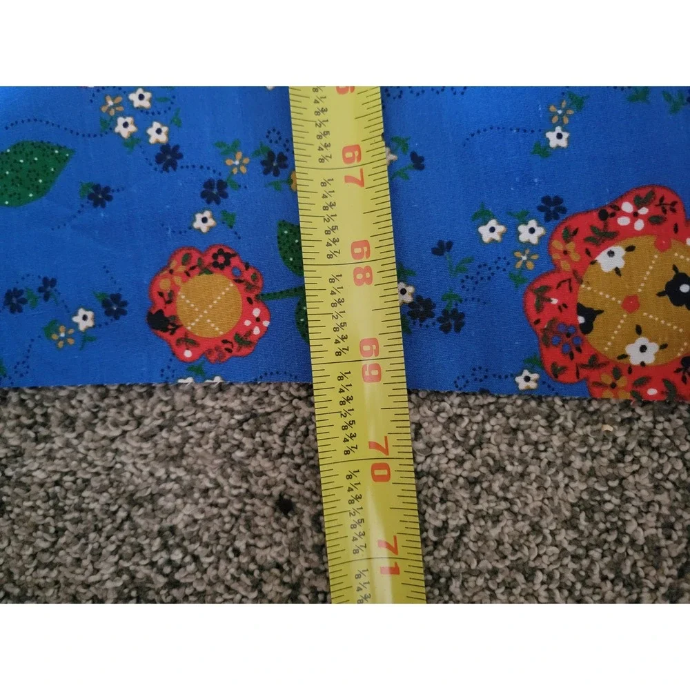 VTG 1970s JCPenney Blue Floral Fabric Polyester Blend Retro Flower Print 69x44